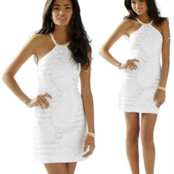 LILLY PULITZER Jenna White Halter Shell Shift Dress Small - Picture 1 of 16